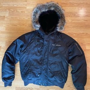 Juicy Couture Mens Faux Fur Hooded Black Bomber / Parka / Flight Jacket